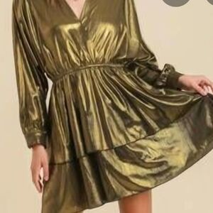 Umgee Shimmering Gold Long Sleeve Dress
